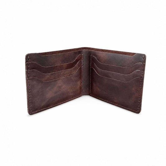 Hoxne Leather bifold wallet in brown, interior open view