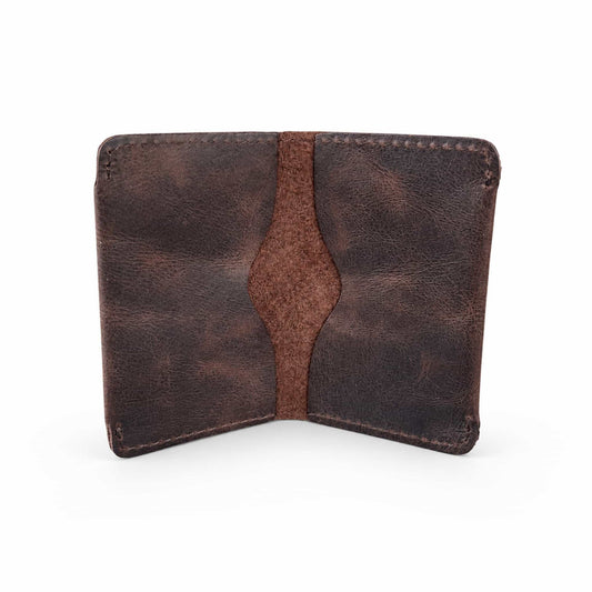 Hoxne Leather minimalist card holder in brown, interior view
