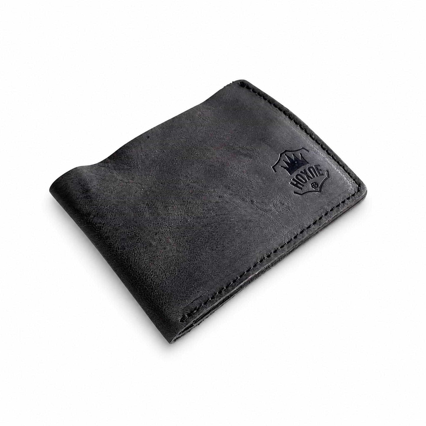 Hoxne Leather bifold wallet in black, genuine leather front view