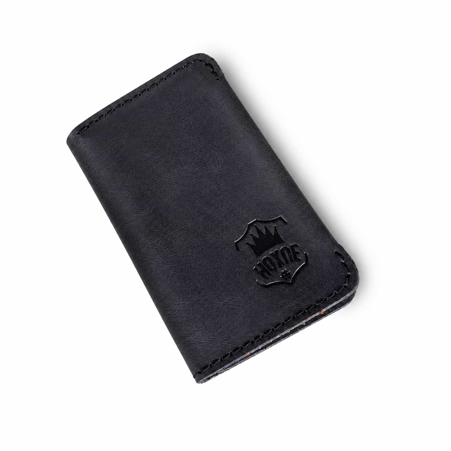Hoxne Leather minimalist card holder in black, genuine leather