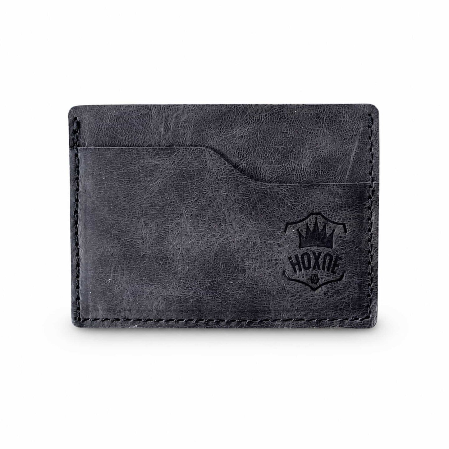 Hoxne Leather front pocket card wallet in black, front view