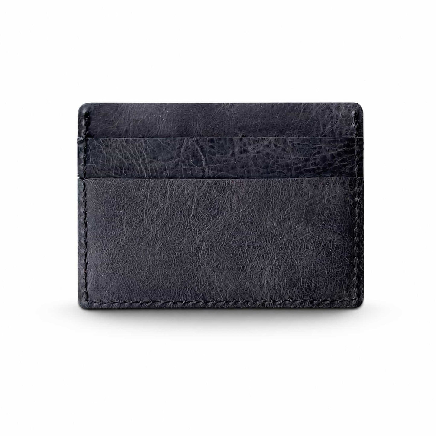 Hoxne Leather front pocket card wallet in black, back view