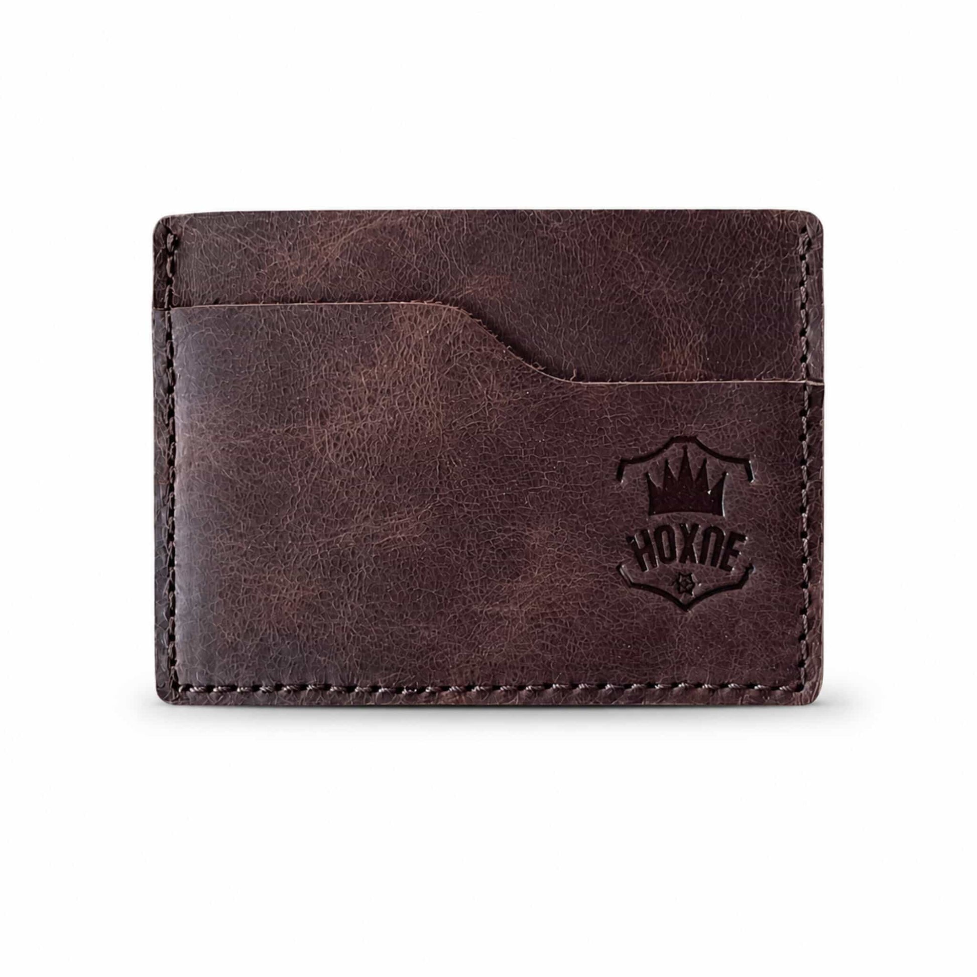 Hoxne Leather front pocket card wallet in brown, front view