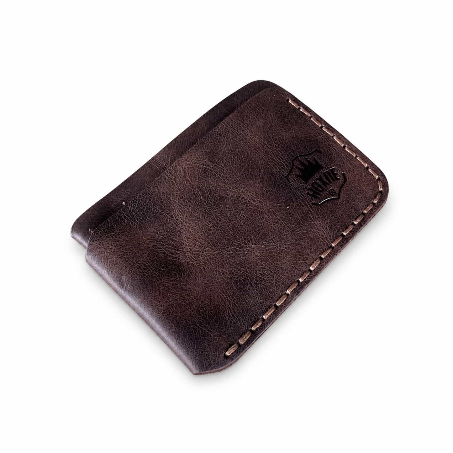 Hoxne Leather slim card holder in dark brown, genuine leather