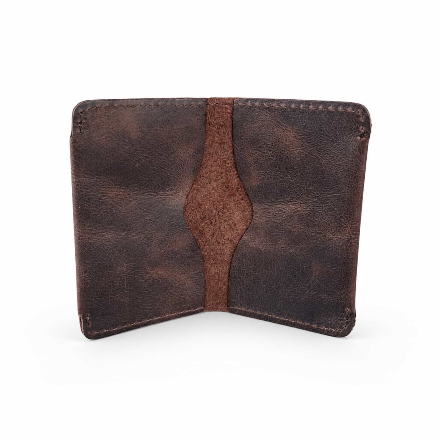 Hoxne Leather minimalist card holder in brown, interior view