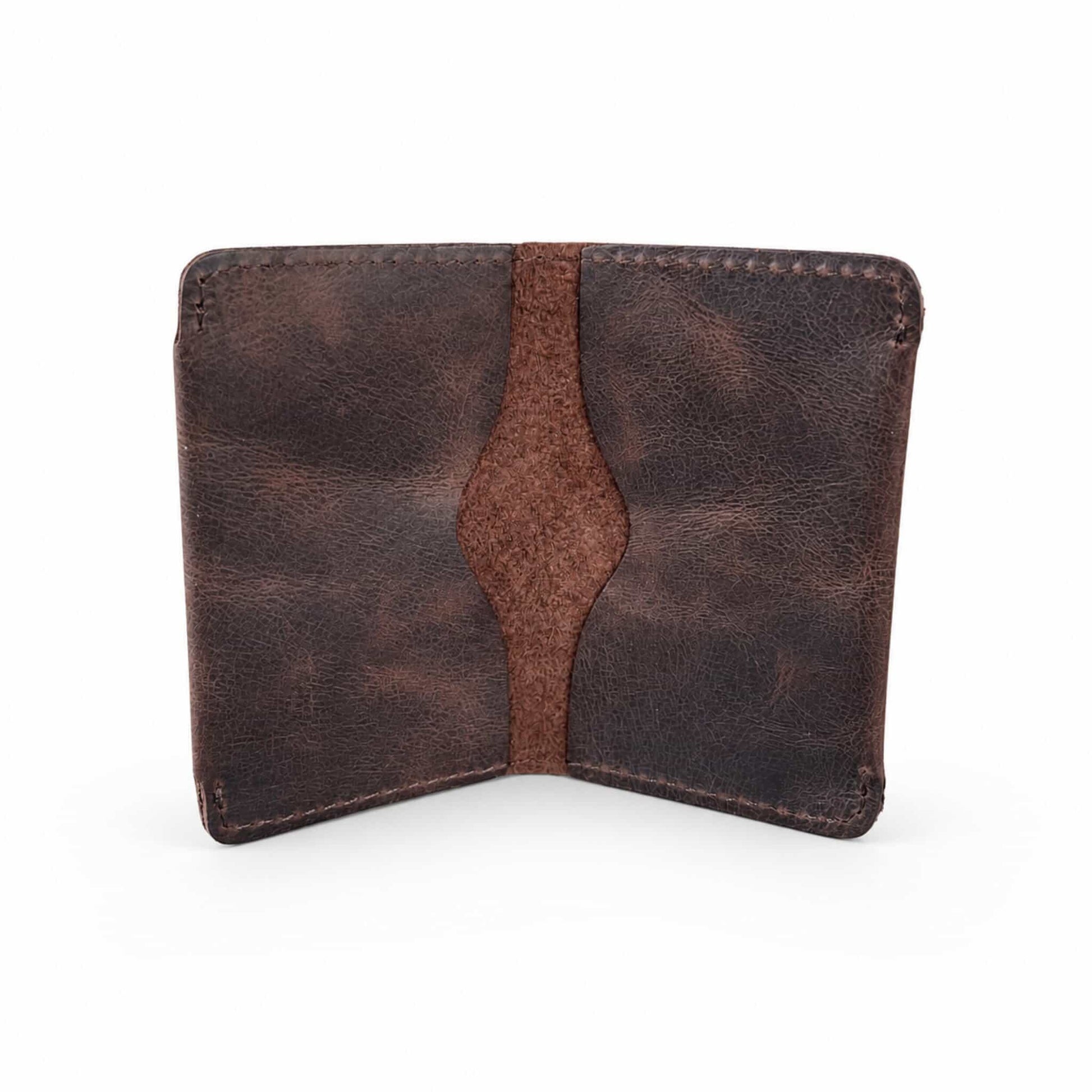 Hoxne Leather minimalist card holder in brown, interior view