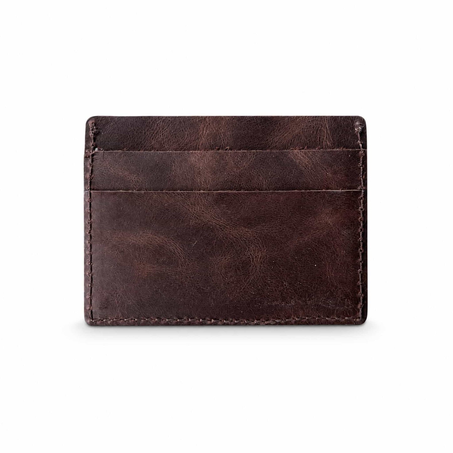 Hoxne Leather front pocket card wallet in brown, back view