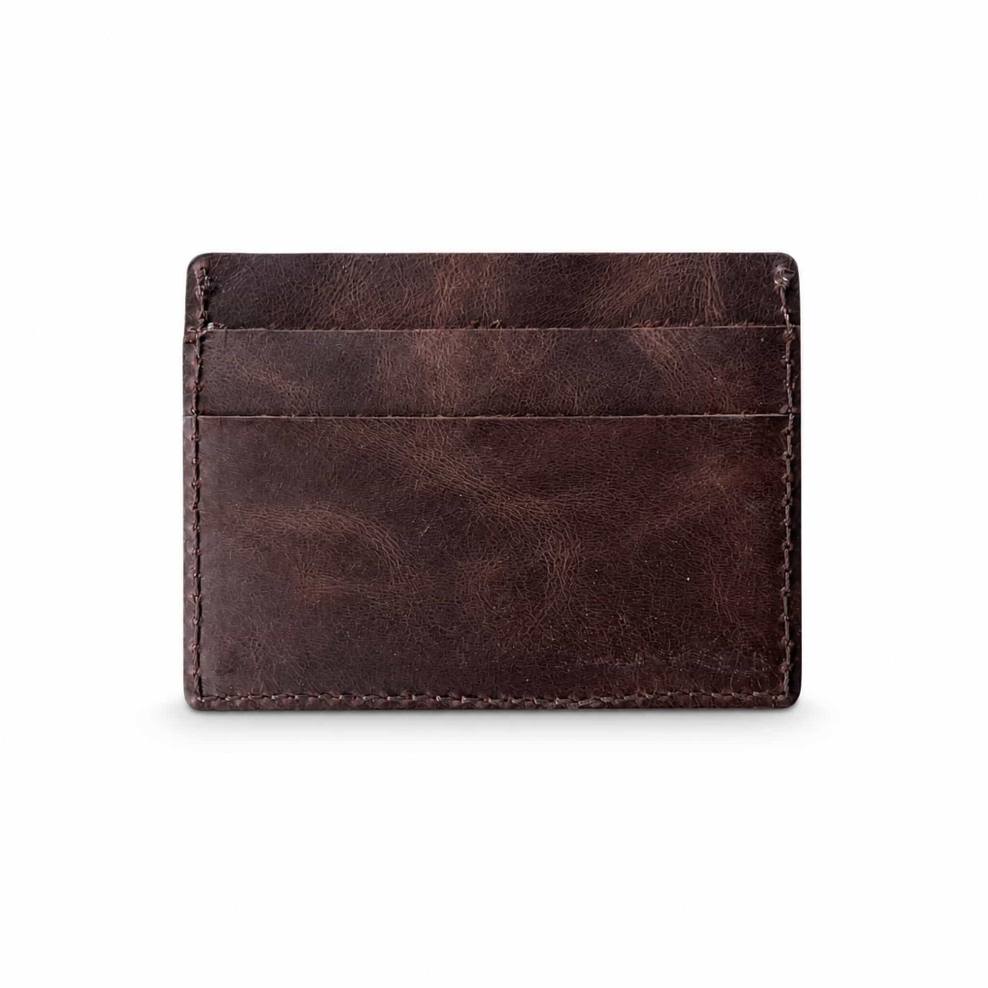 Hoxne Leather front pocket card wallet in brown, back view