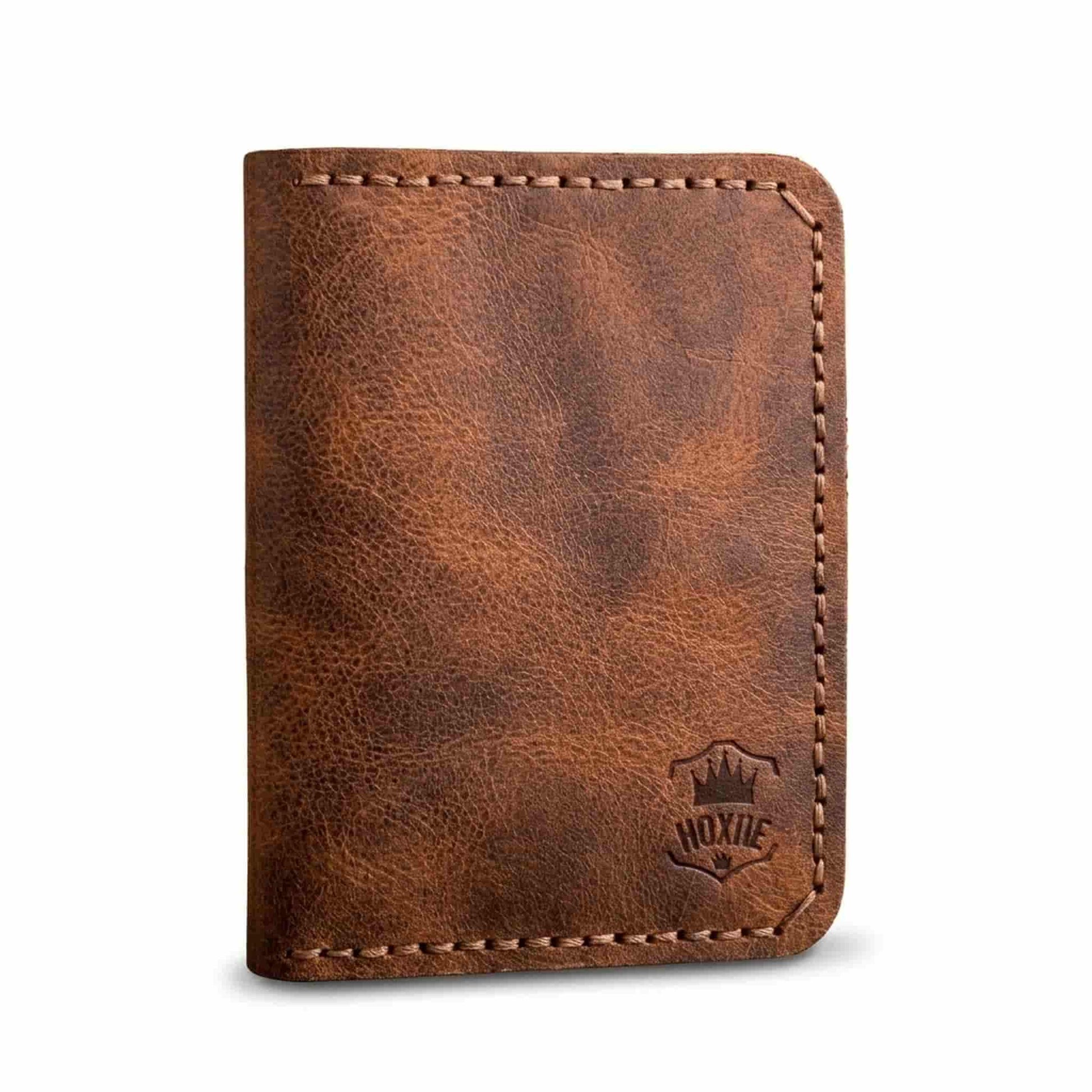Hoxne Leather passport holder in camel, front view genuine leather