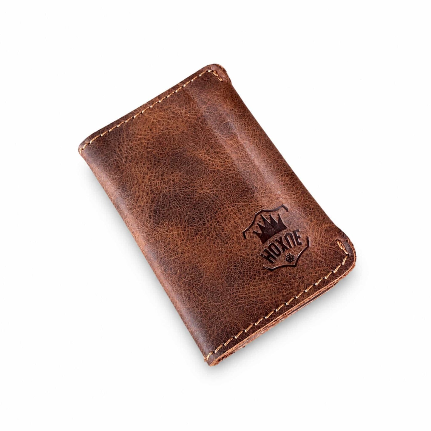 Hoxne Leather minimalist card holder in camel, genuine leather