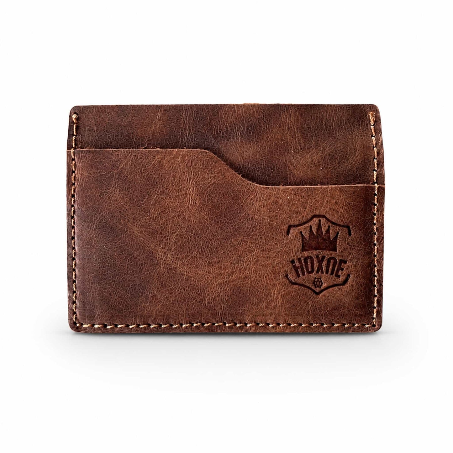 Hoxne Leather front pocket card wallet in camel, front view