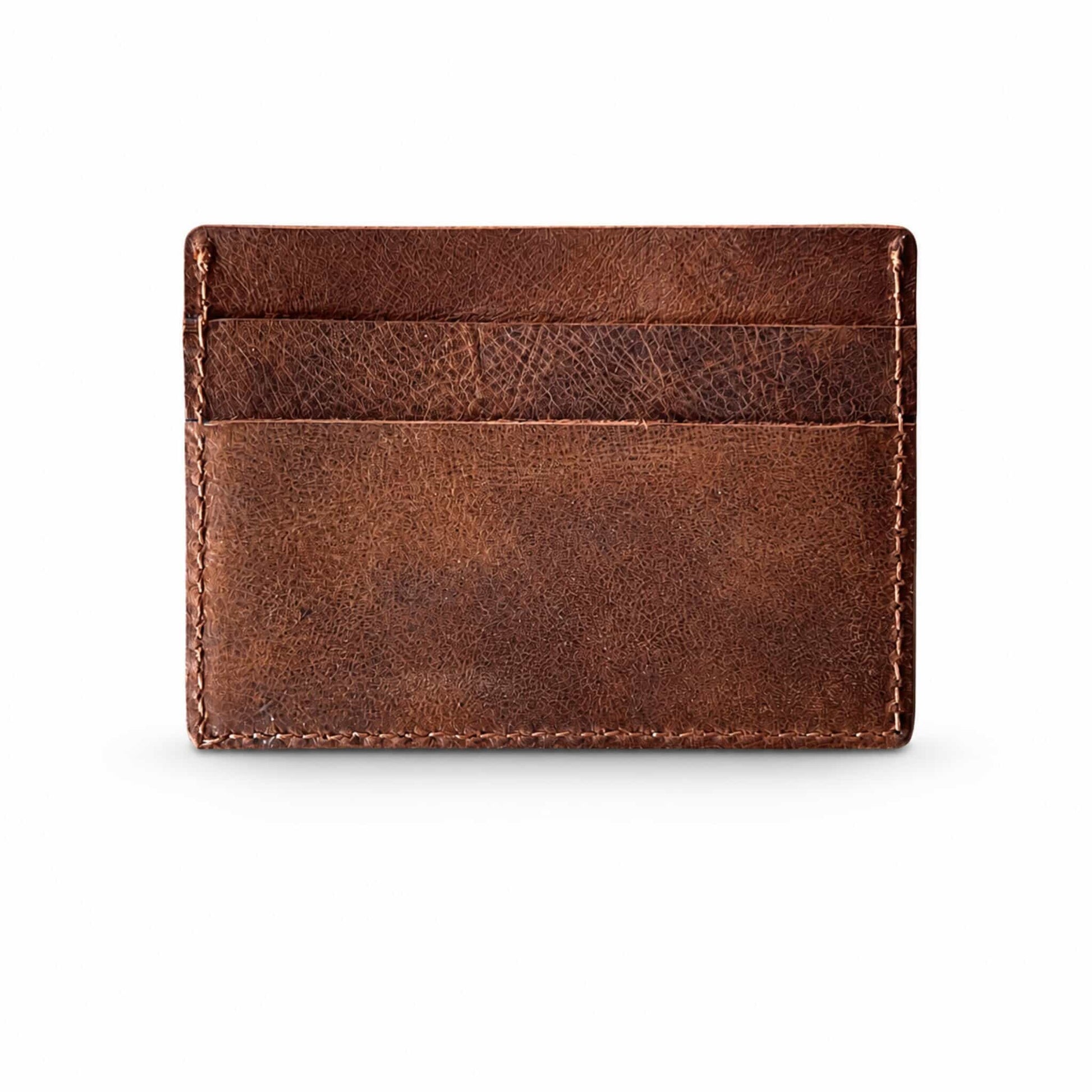 Hoxne Leather front pocket card wallet in brown, back view