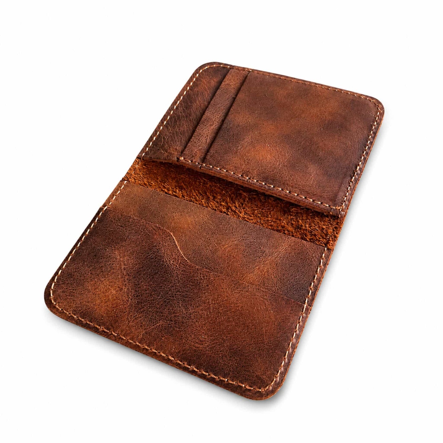 Camel tan genuine leather bifold card wallet interior — Hoxne Leather