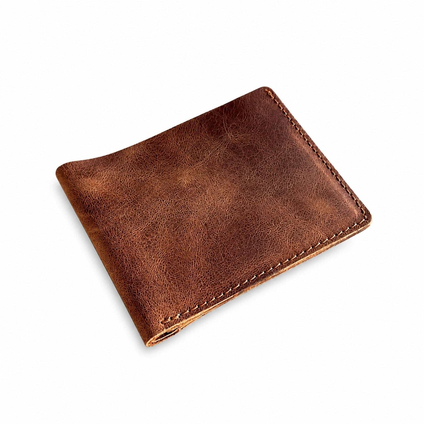 Hoxne Leather bifold wallet in camel, genuine leather front view