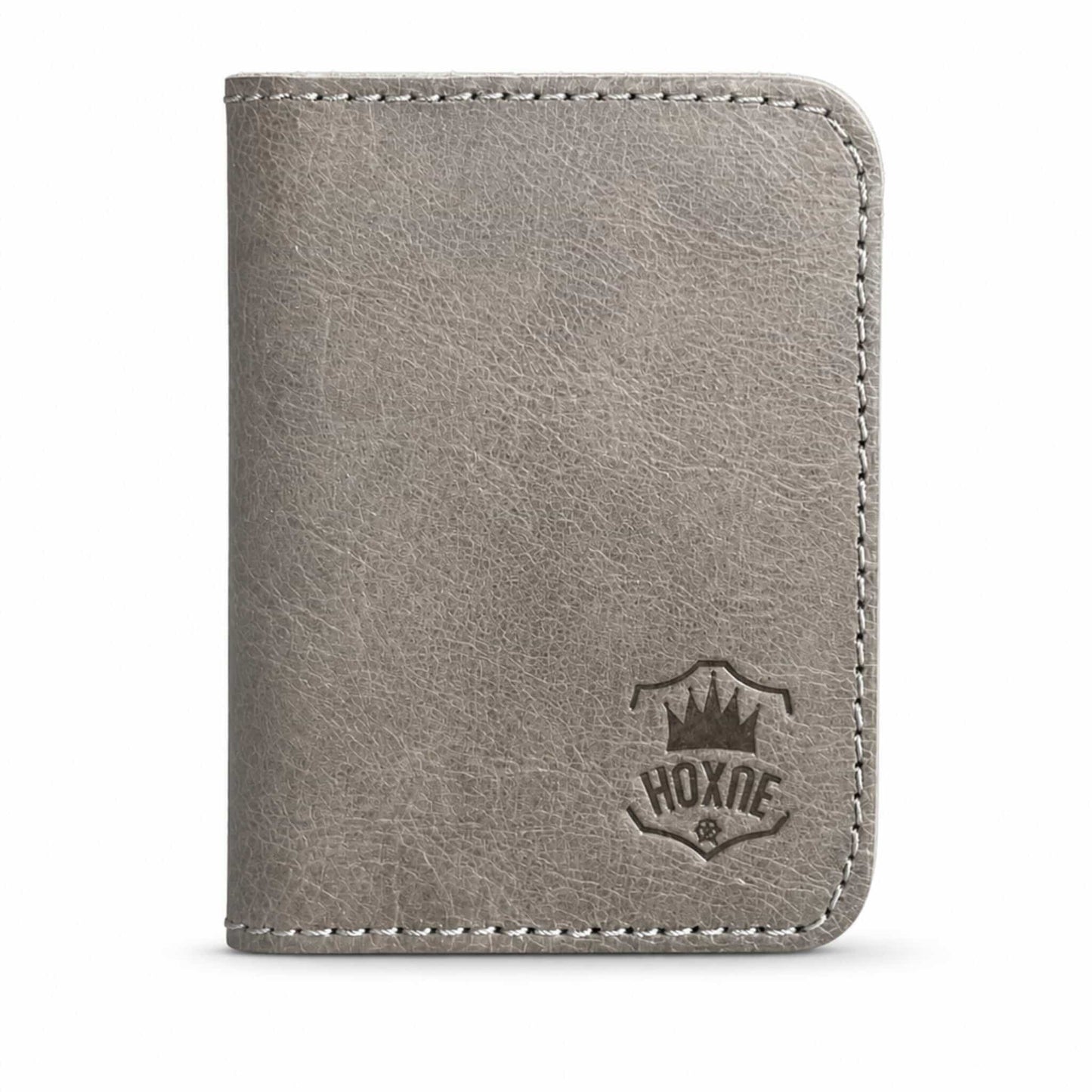 Gray handmade genuine leather bifold card wallet — Hoxne Leather