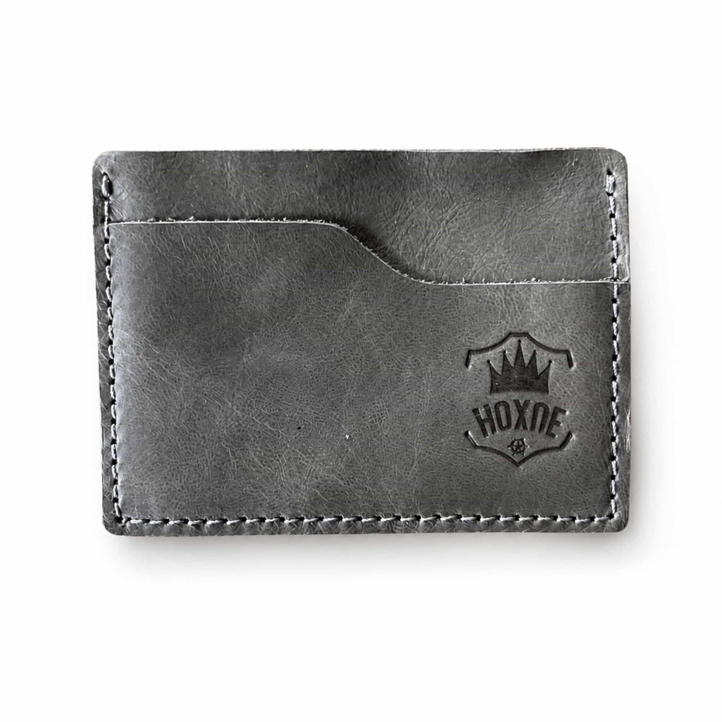 Hoxne Leather front pocket card wallet in gray, front view