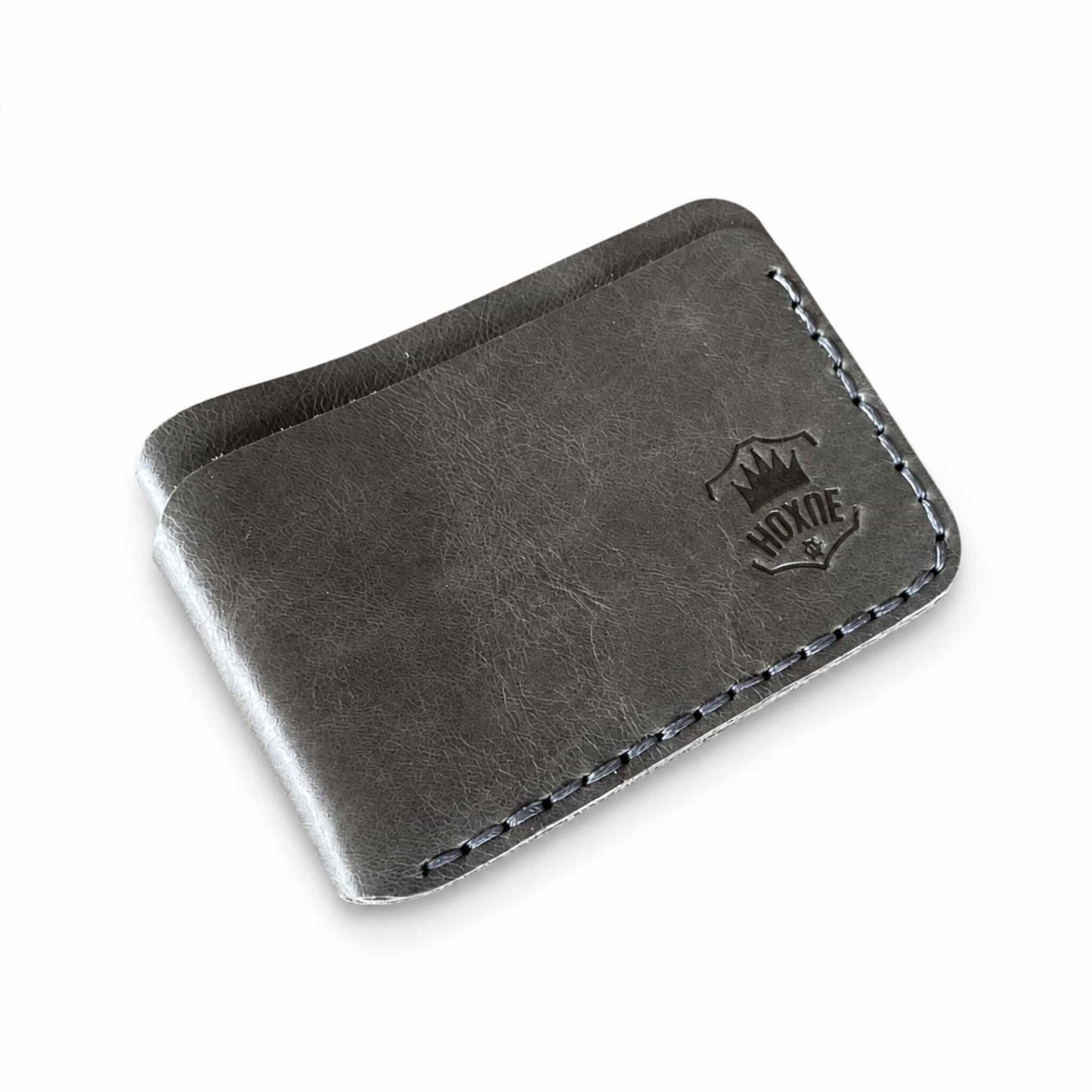 Hoxne Leather slim card holder in gray, genuine leather