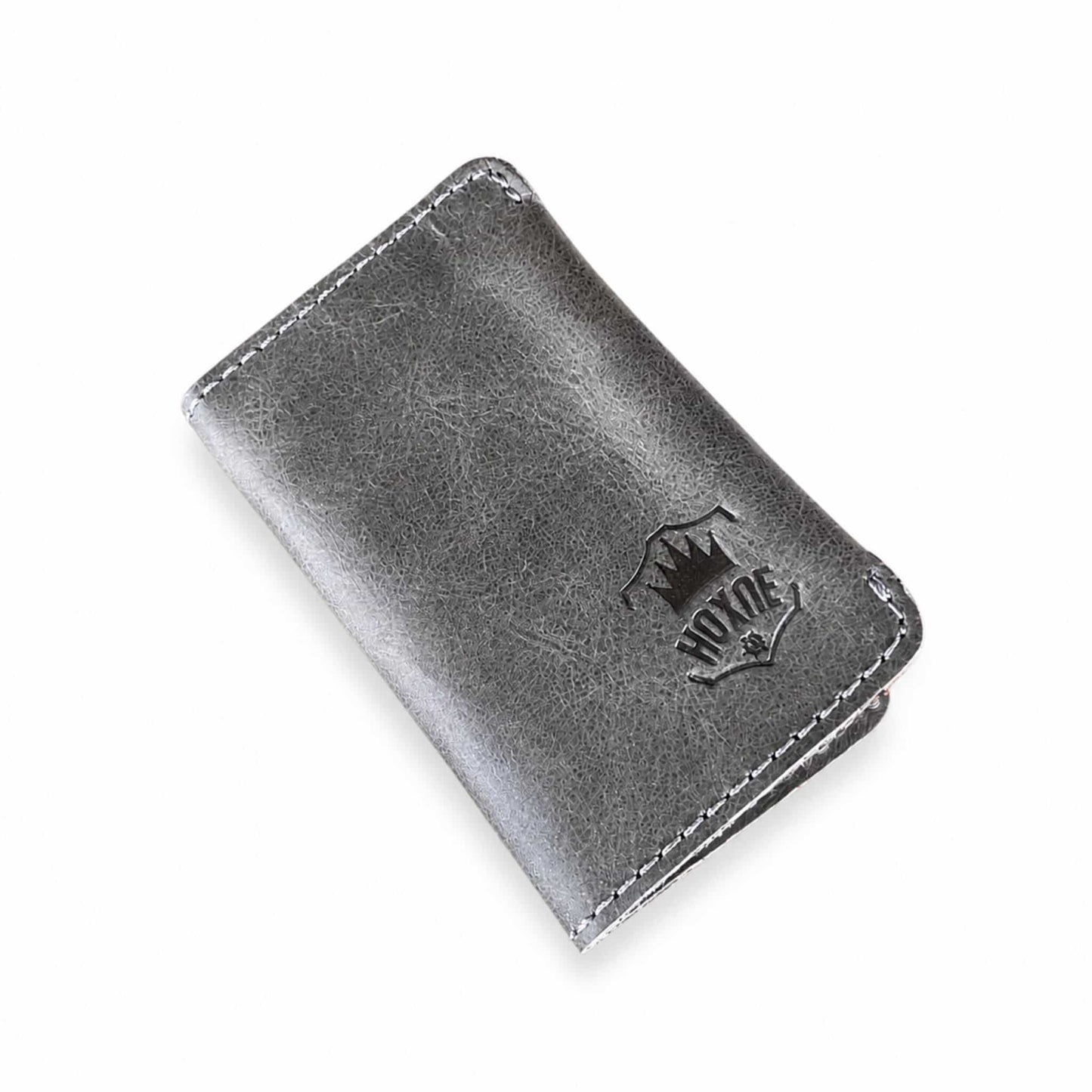 Hoxne Leather minimalist card holder in gray, genuine leather