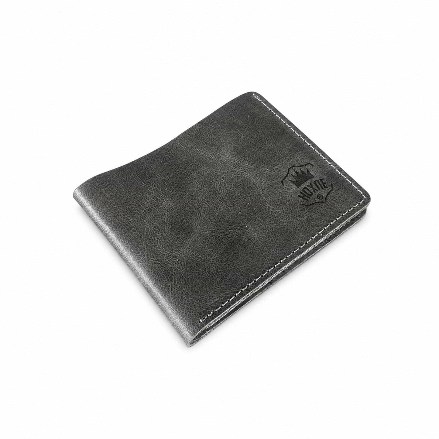 Hoxne Leather bifold wallet in gray, genuine leather front view