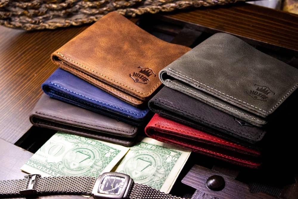 Handmade genuine leather bifold wallets in 6 colors by Hoxne Leather — perfect leather wallet gift