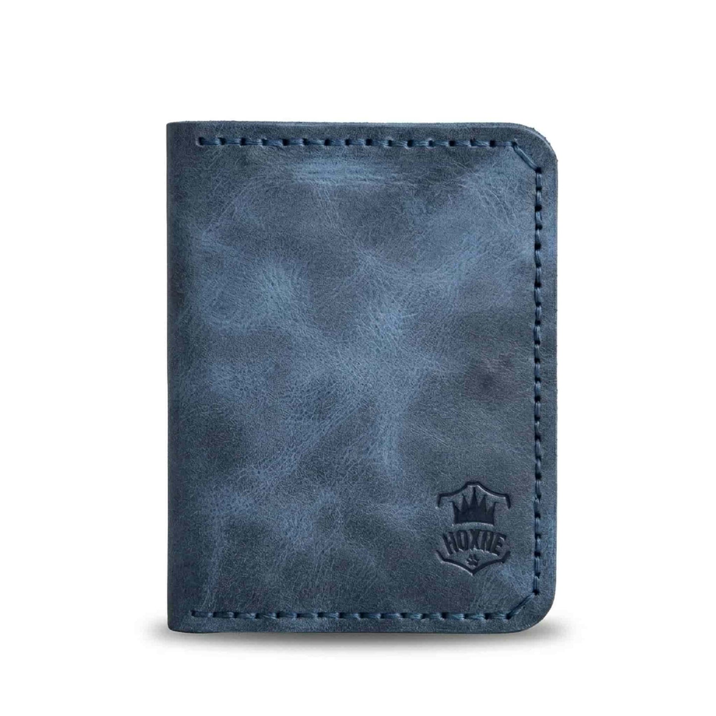 Hoxne Leather passport holder in navy, genuine leather