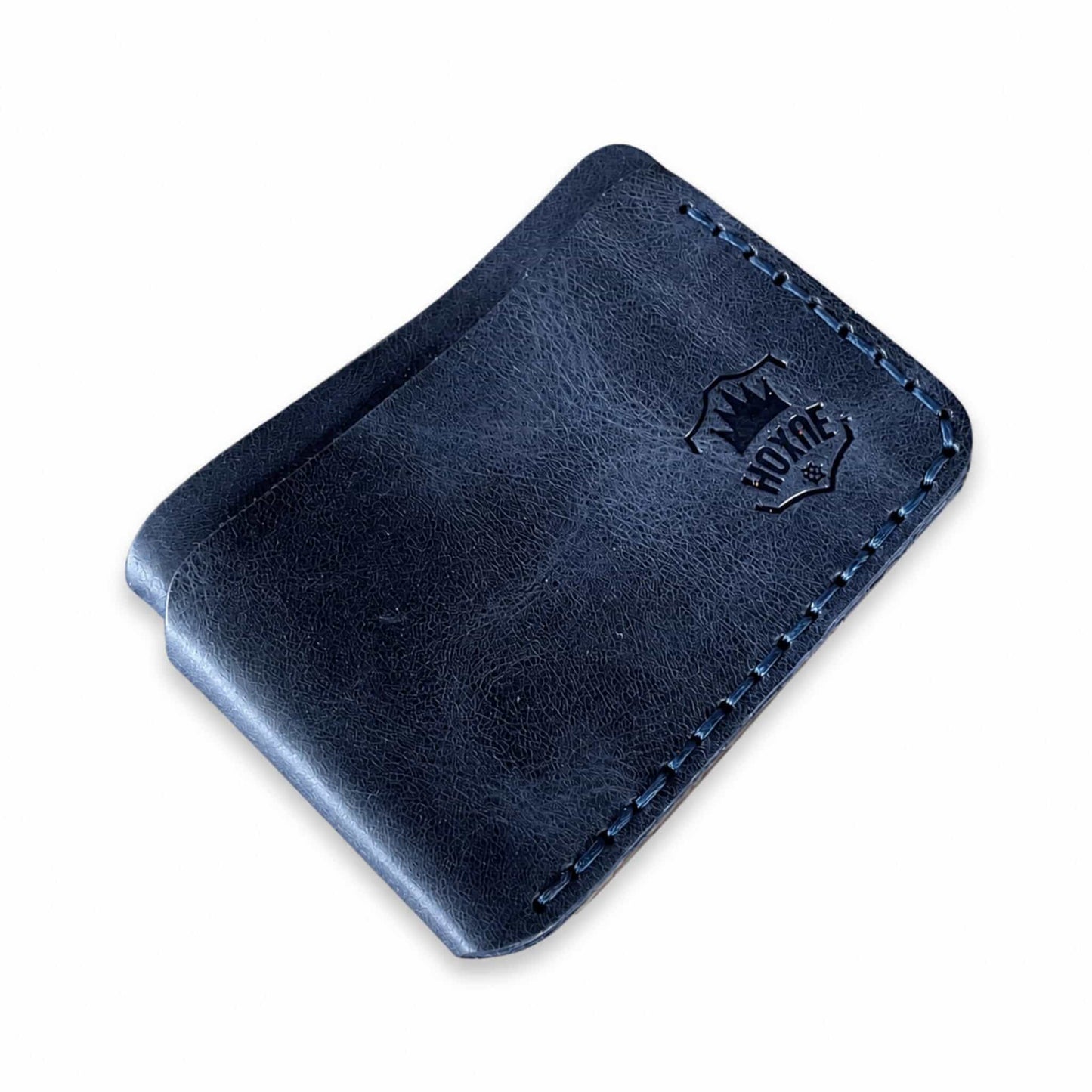 Hoxne Leather slim card holder in navy, genuine leather