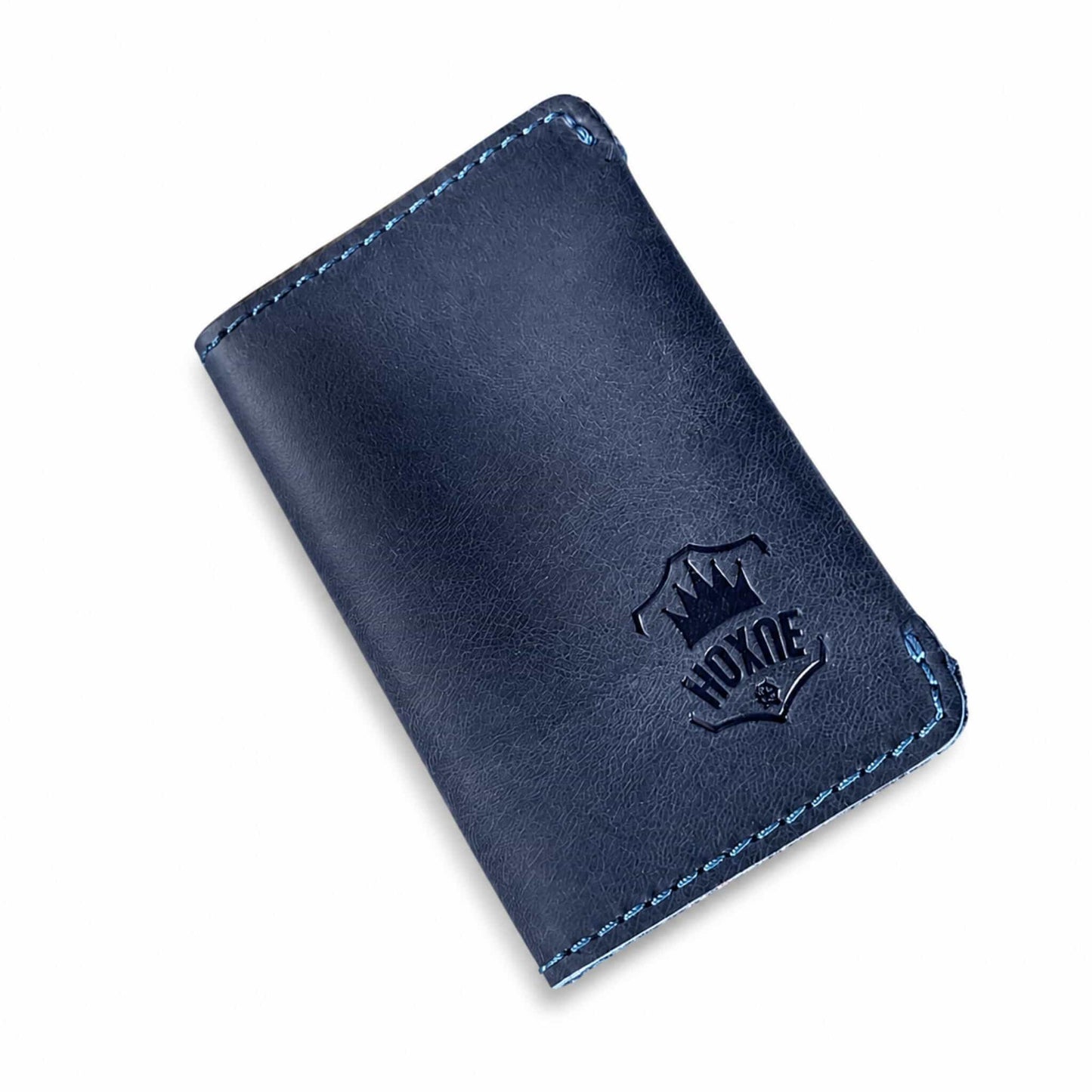 Hoxne Leather minimalist card holder in navy, genuine leather
