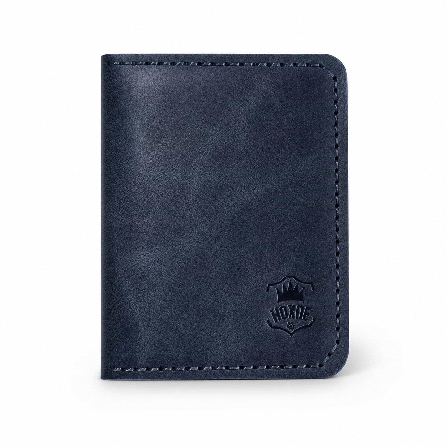 Navy blue handmade genuine leather bifold card wallet — Hoxne Leather