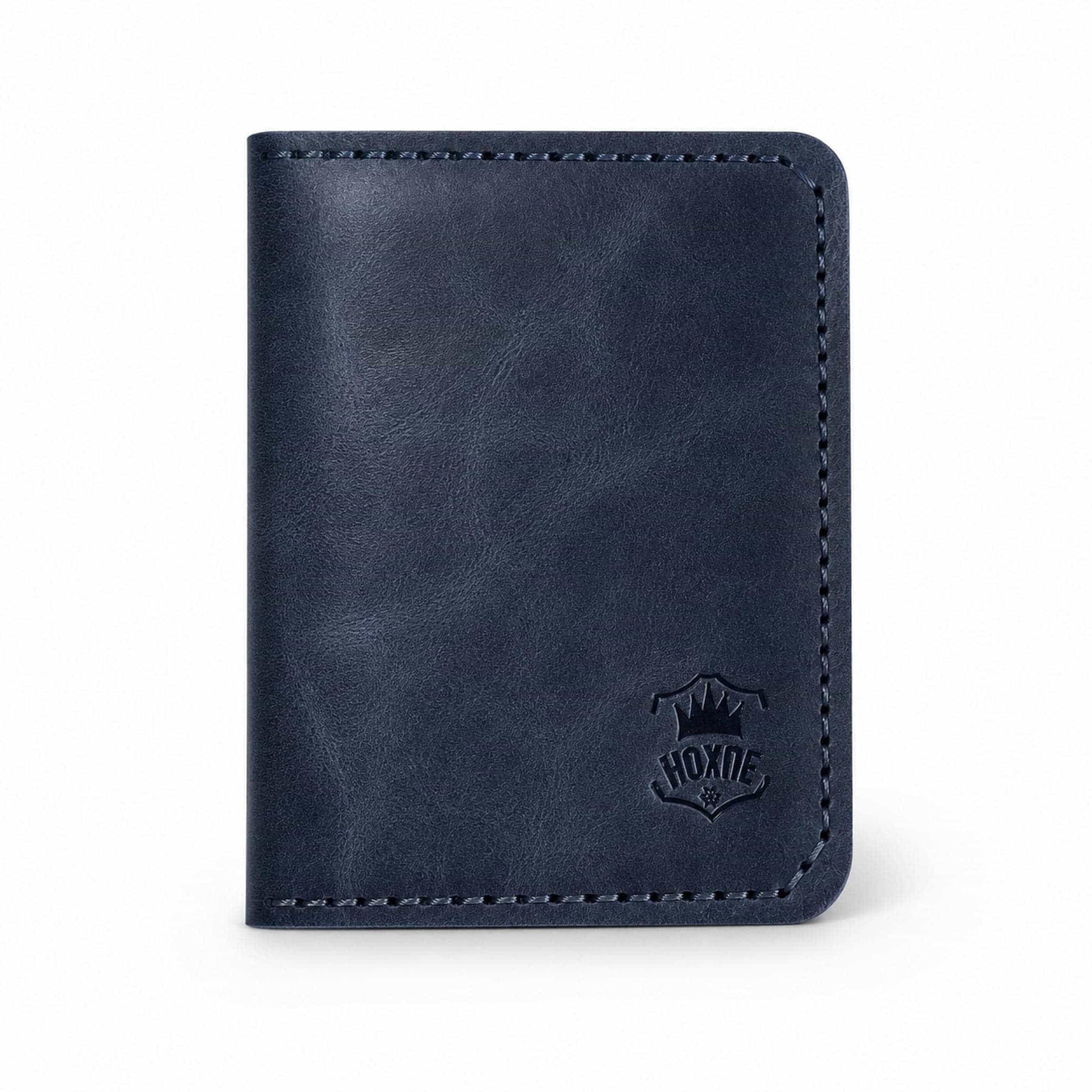 Navy blue handmade genuine leather bifold card wallet — Hoxne Leather