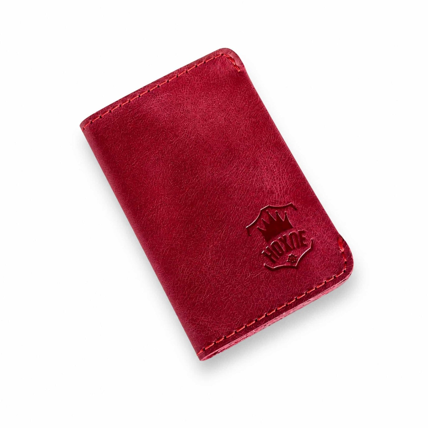 Hoxne Leather minimalist card holder in red, genuine leather