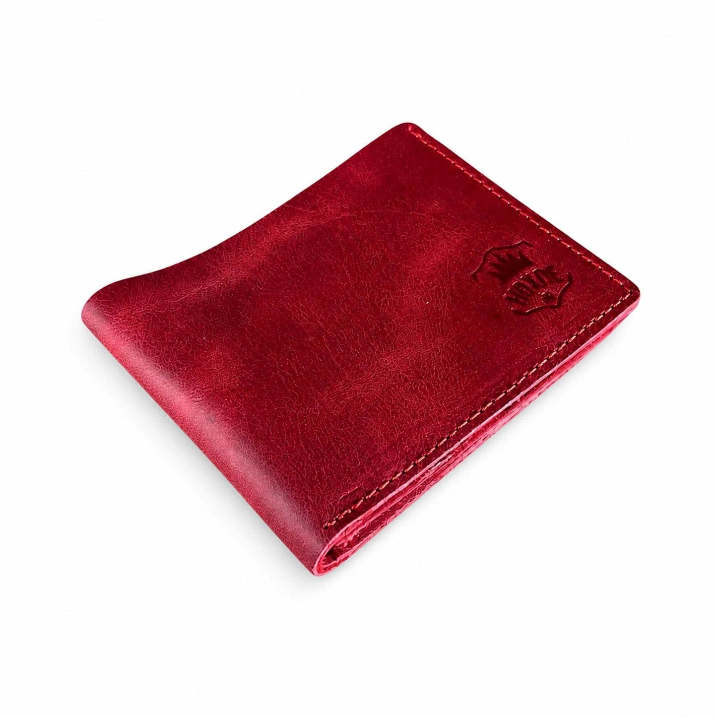 Hoxne Leather bifold wallet in red, genuine leather front view