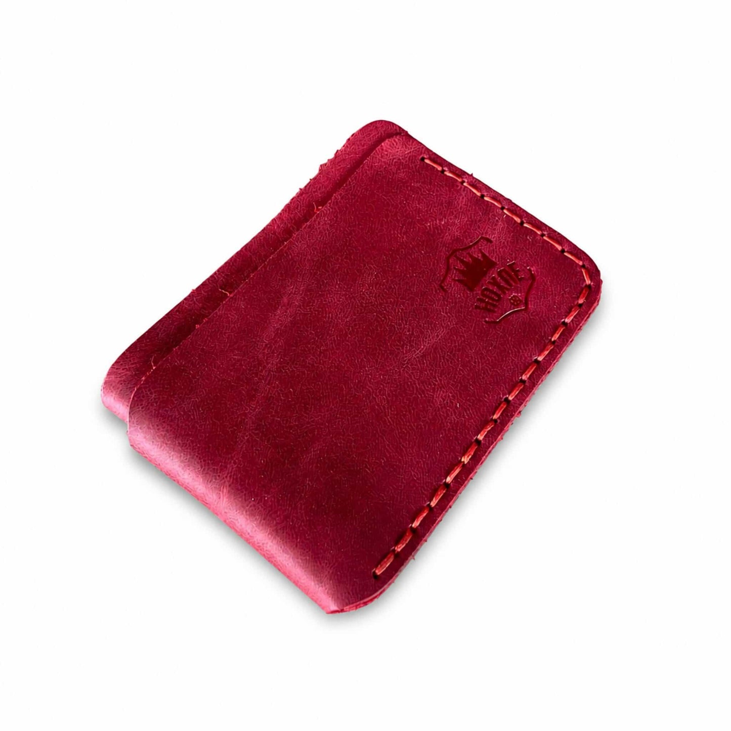 Hoxne Leather slim card holder in red, genuine leather