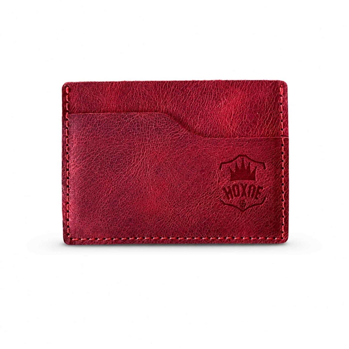 Hoxne Leather front pocket card wallet in red, genuine leather