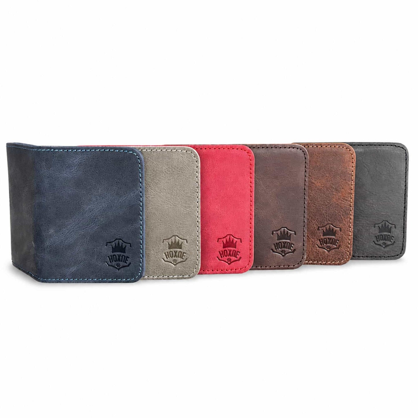 Genuine leather bifold card wallets collection dark brown camel gray navy red — Hoxne Leather